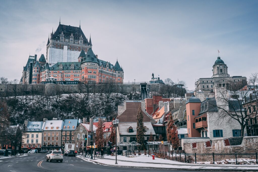 Quebec City in the wintertime with Chateau Frontenac in the background